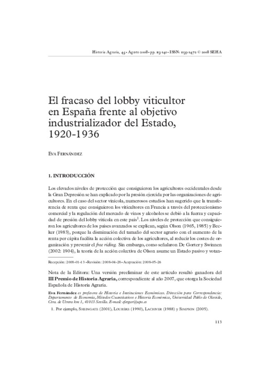 El Fracaso Del Lobby Viticultor En Espana Frente Al Objetivo Industrializador Del Estado 19 1936